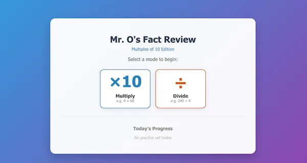 Math Fact Review Tens